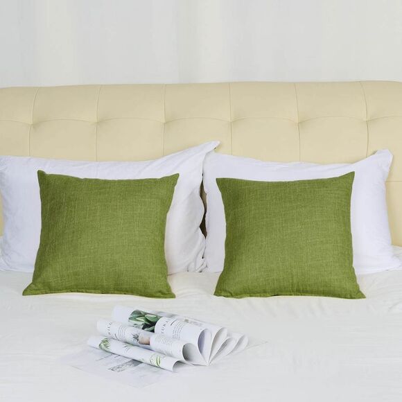 2pcs Linen Throw Pillow Covers Blank Cotton Square Cushion Cover Green - Picture 3 of 6
